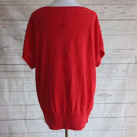 August Silk Cotton Blend Bloody Orange Cap Sleeve Sweater Top - Size XL - Picture 3 of 4